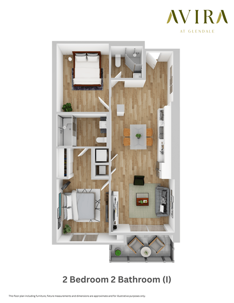 Floor plan for 2 beds, 2 baths, 987 sqft